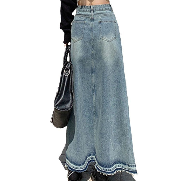 The Sienna Frayed Denim Skirt